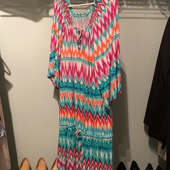 Gorgeous teal and turquoise and orange beach dress - Picture 2 of 2